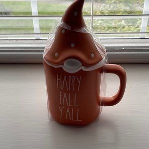New Rae Dunn by Magenta Orange Ivory Happy Fall Y'all Gnome Mug with Lid